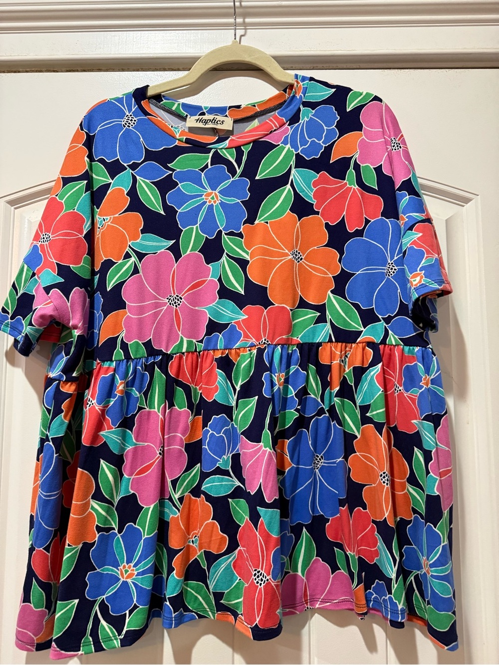 Haptics Navy Floral Peplum Tunic - Blue, Pink & Orange